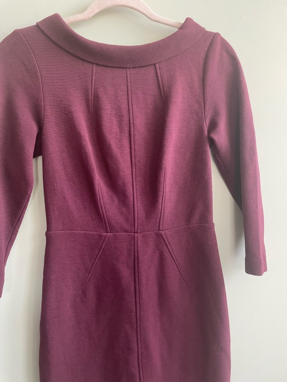 Boden Marisa Ottoman Burgundy Sheath Midi Dress 3/4 Sleeve Retro Inspired Collar - Picture 5 of 10